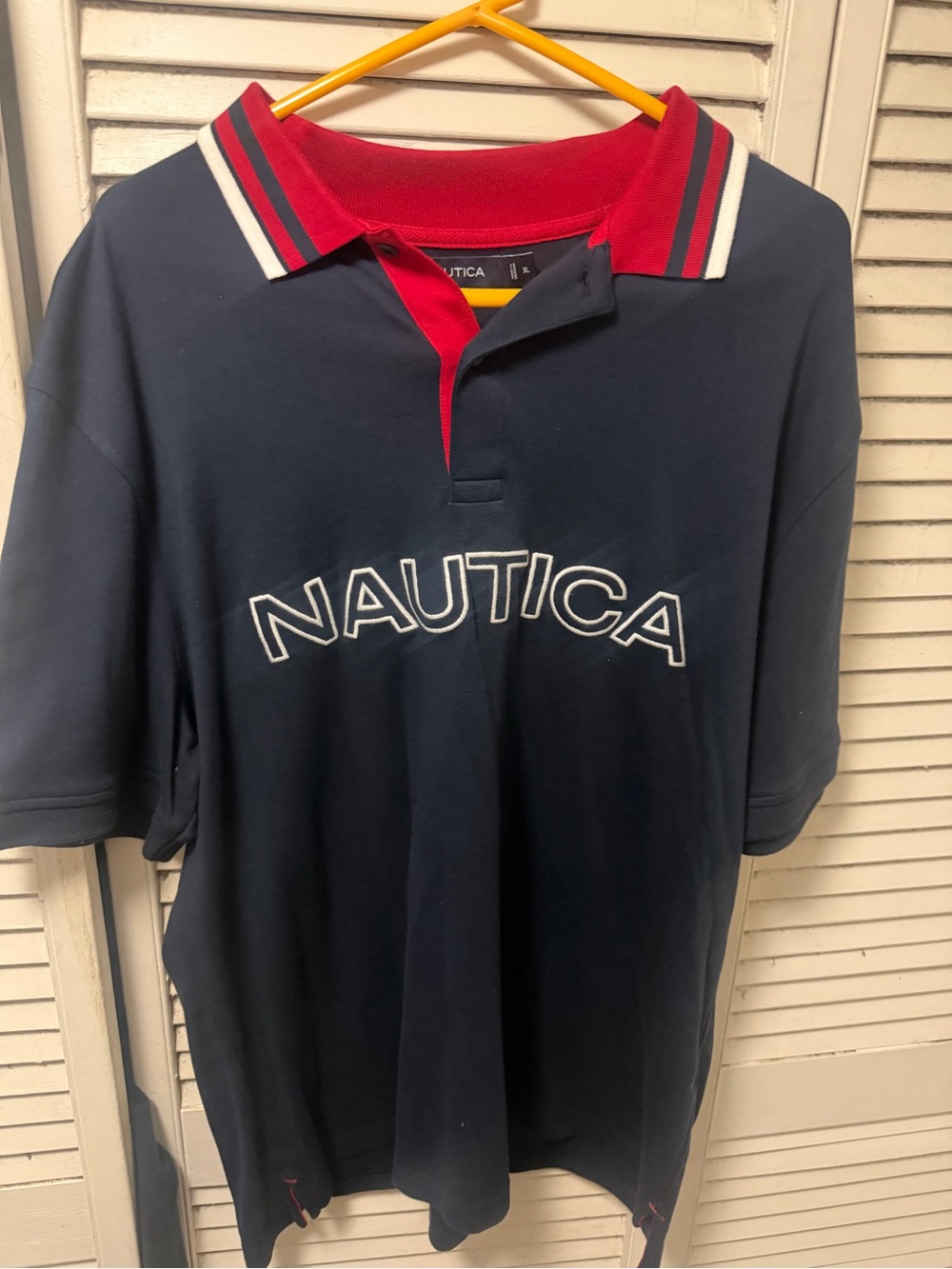 Nautica Navy and Red Contrast Collar Logo Polo